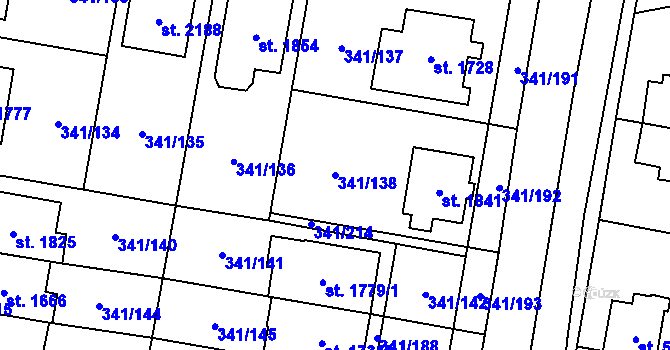 Parcela st. 341/138 v KÚ Starý Plzenec, Katastrální mapa