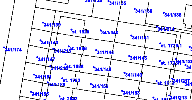 Parcela st. 341/144 v KÚ Starý Plzenec, Katastrální mapa