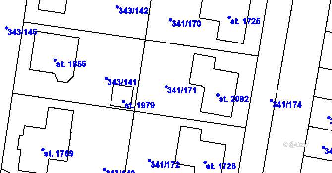 Parcela st. 341/171 v KÚ Starý Plzenec, Katastrální mapa