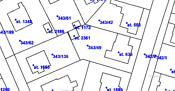 Parcela st. 343/49 v KÚ Starý Plzenec, Katastrální mapa