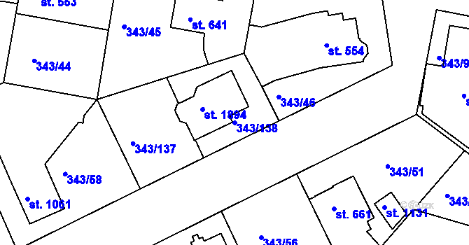 Parcela st. 343/138 v KÚ Starý Plzenec, Katastrální mapa