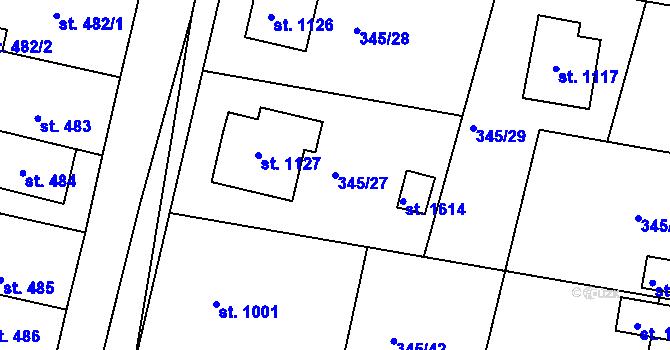 Parcela st. 345/27 v KÚ Starý Plzenec, Katastrální mapa
