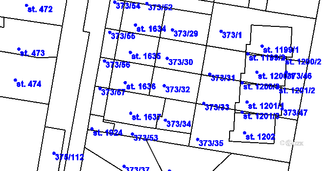 Parcela st. 373/32 v KÚ Starý Plzenec, Katastrální mapa