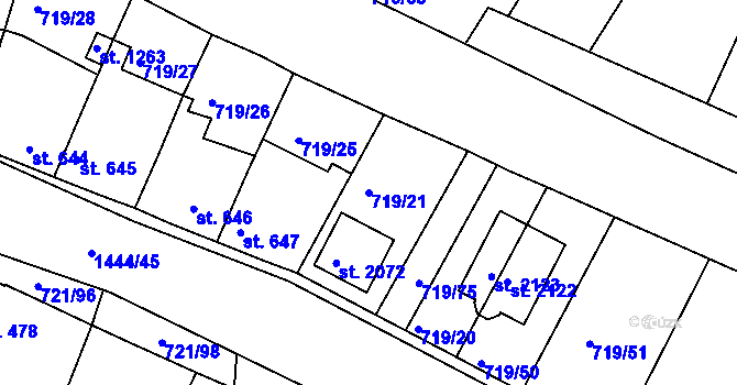 Parcela st. 719/21 v KÚ Starý Plzenec, Katastrální mapa