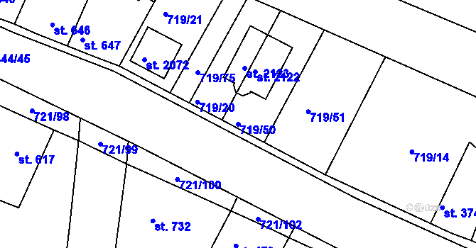 Parcela st. 719/50 v KÚ Starý Plzenec, Katastrální mapa