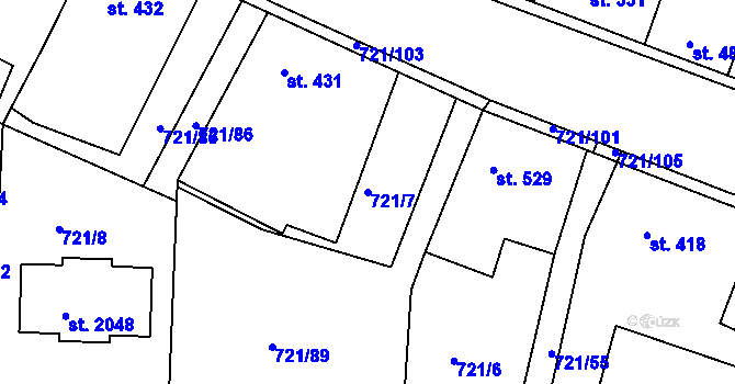Parcela st. 721/7 v KÚ Starý Plzenec, Katastrální mapa