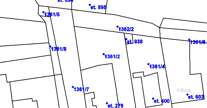 Parcela st. 1361/2 v KÚ Starý Plzenec, Katastrální mapa
