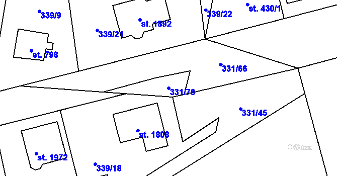 Parcela st. 331/78 v KÚ Starý Plzenec, Katastrální mapa