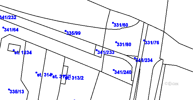 Parcela st. 341/233 v KÚ Starý Plzenec, Katastrální mapa
