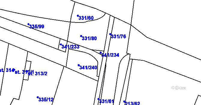 Parcela st. 341/234 v KÚ Starý Plzenec, Katastrální mapa