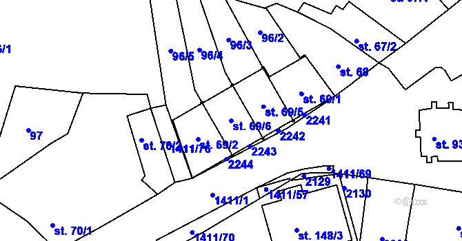 Parcela st. 69/6 v KÚ Starý Plzenec, Katastrální mapa