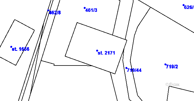 Parcela st. 2171 v KÚ Starý Plzenec, Katastrální mapa