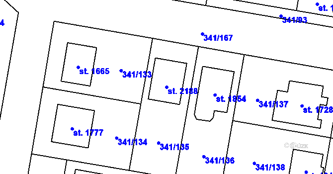Parcela st. 2188 v KÚ Starý Plzenec, Katastrální mapa
