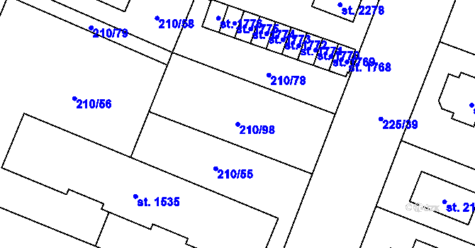 Parcela st. 210/98 v KÚ Starý Plzenec, Katastrální mapa