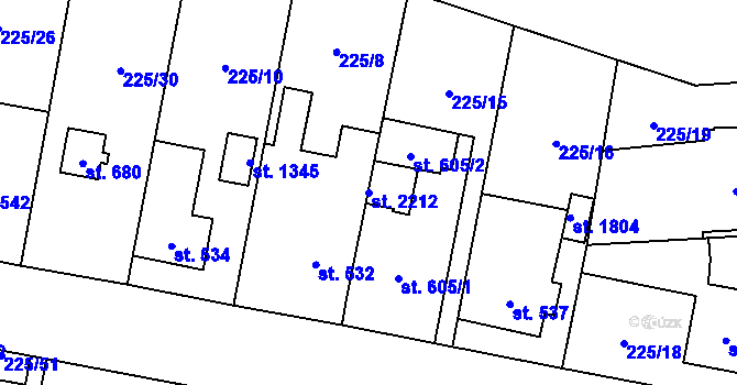 Parcela st. 2212 v KÚ Starý Plzenec, Katastrální mapa