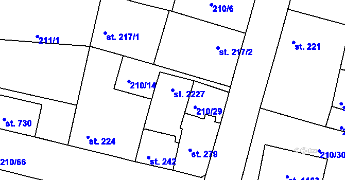 Parcela st. 2227 v KÚ Starý Plzenec, Katastrální mapa