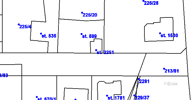 Parcela st. 2251 v KÚ Starý Plzenec, Katastrální mapa