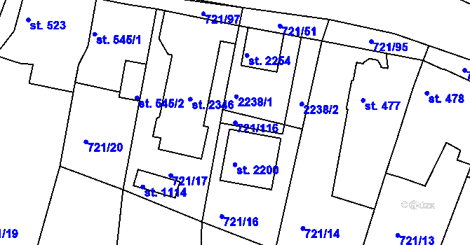 Parcela st. 721/116 v KÚ Starý Plzenec, Katastrální mapa