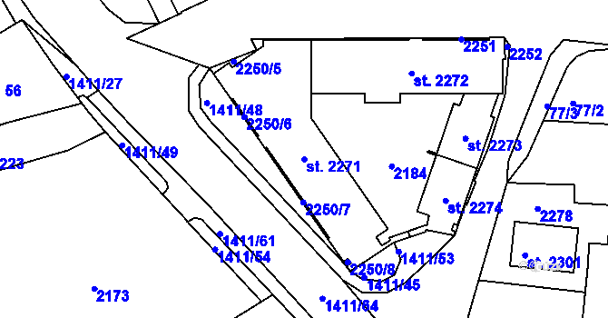 Parcela st. 2271 v KÚ Starý Plzenec, Katastrální mapa