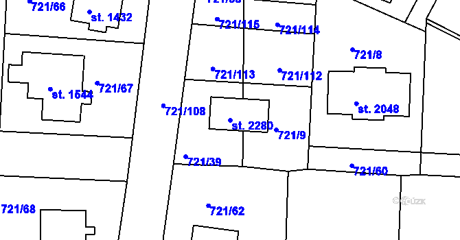 Parcela st. 2280 v KÚ Starý Plzenec, Katastrální mapa
