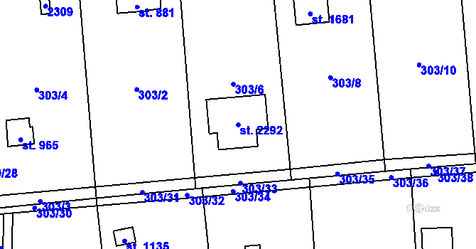 Parcela st. 2292 v KÚ Starý Plzenec, Katastrální mapa
