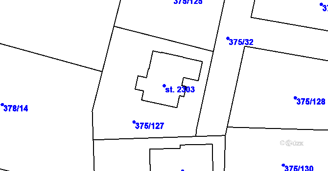 Parcela st. 2303 v KÚ Starý Plzenec, Katastrální mapa