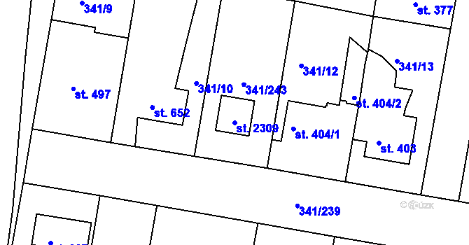 Parcela st. 2309 v KÚ Starý Plzenec, Katastrální mapa