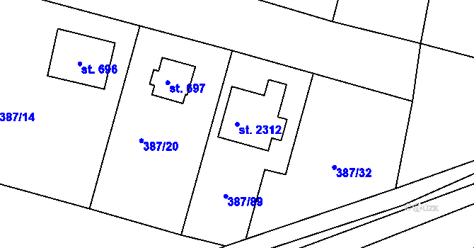 Parcela st. 2312 v KÚ Starý Plzenec, Katastrální mapa