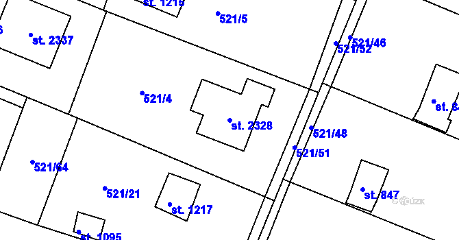 Parcela st. 2328 v KÚ Starý Plzenec, Katastrální mapa