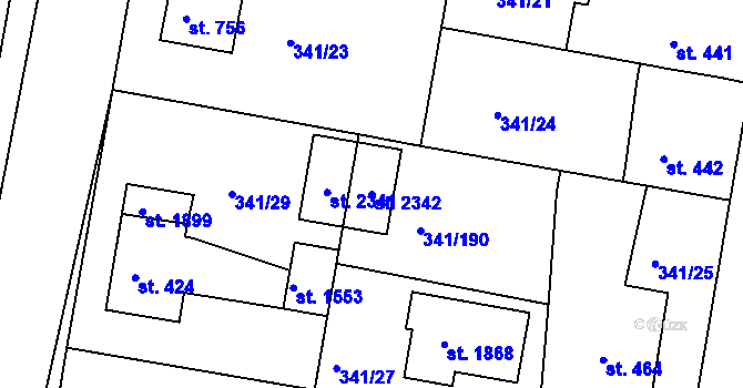 Parcela st. 2342 v KÚ Starý Plzenec, Katastrální mapa