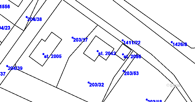 Parcela st. 2042 v KÚ Starý Plzenec, Katastrální mapa