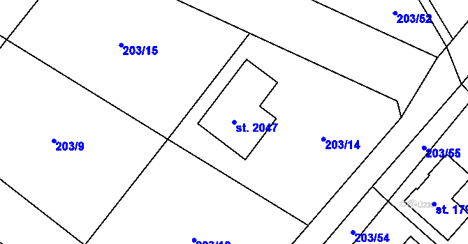 Parcela st. 2047 v KÚ Starý Plzenec, Katastrální mapa