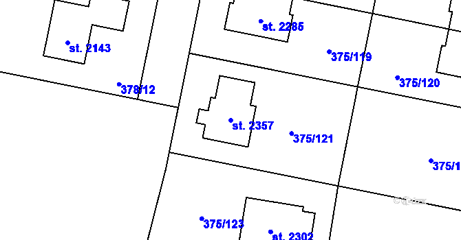 Parcela st. 2357 v KÚ Starý Plzenec, Katastrální mapa