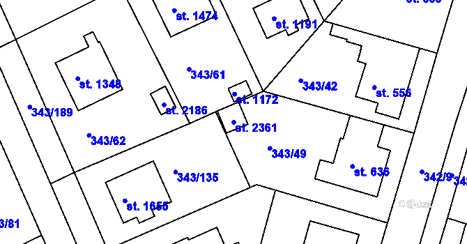 Parcela st. 2361 v KÚ Starý Plzenec, Katastrální mapa
