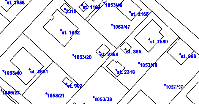 Parcela st. 2364 v KÚ Starý Plzenec, Katastrální mapa