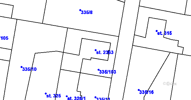 Parcela st. 2363 v KÚ Starý Plzenec, Katastrální mapa