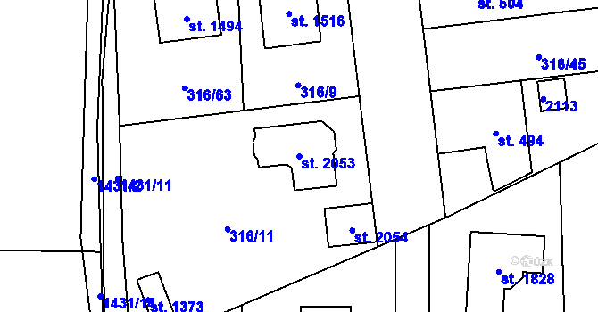 Parcela st. 2053 v KÚ Starý Plzenec, Katastrální mapa