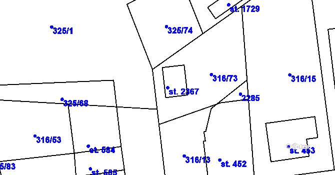 Parcela st. 2367 v KÚ Starý Plzenec, Katastrální mapa