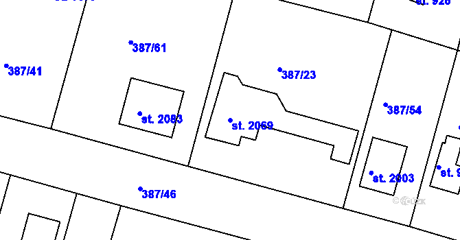 Parcela st. 2069 v KÚ Starý Plzenec, Katastrální mapa