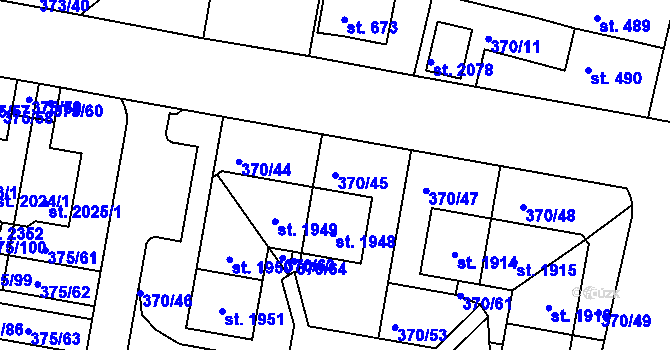 Parcela st. 370/45 v KÚ Starý Plzenec, Katastrální mapa