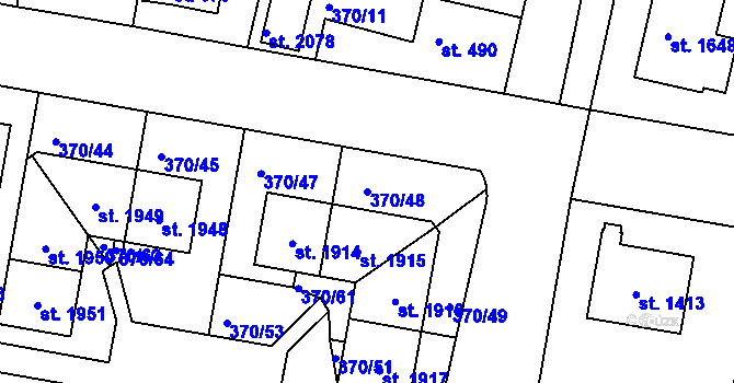 Parcela st. 370/48 v KÚ Starý Plzenec, Katastrální mapa