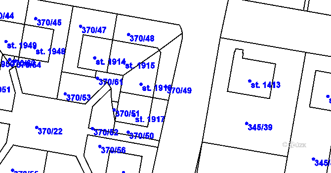 Parcela st. 370/49 v KÚ Starý Plzenec, Katastrální mapa