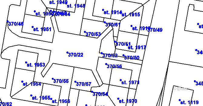 Parcela st. 370/52 v KÚ Starý Plzenec, Katastrální mapa