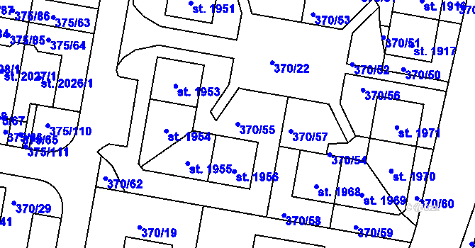 Parcela st. 370/55 v KÚ Starý Plzenec, Katastrální mapa