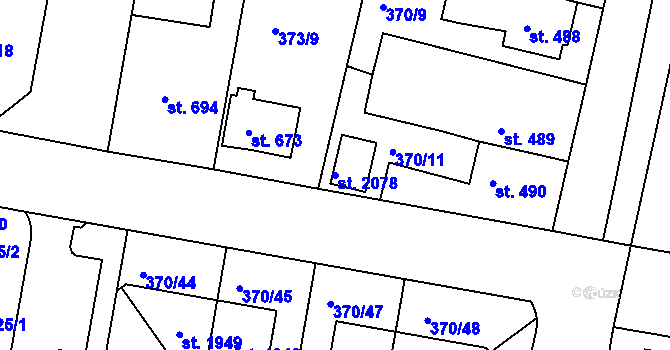 Parcela st. 2078 v KÚ Starý Plzenec, Katastrální mapa