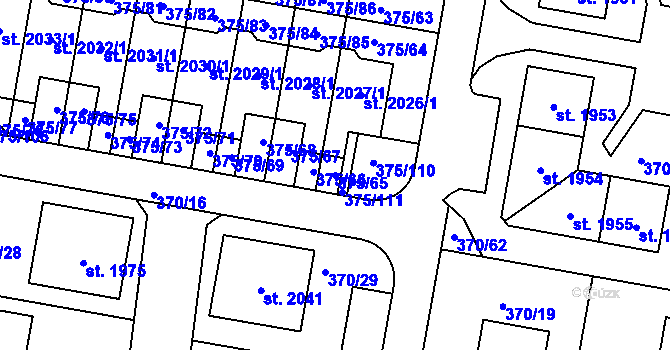 Parcela st. 375/65 v KÚ Starý Plzenec, Katastrální mapa