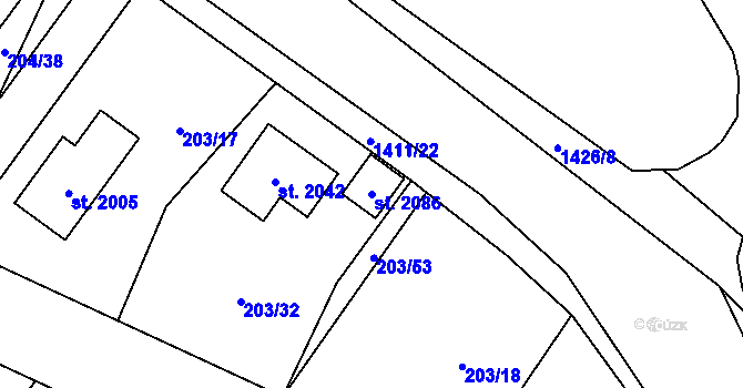 Parcela st. 2086 v KÚ Starý Plzenec, Katastrální mapa