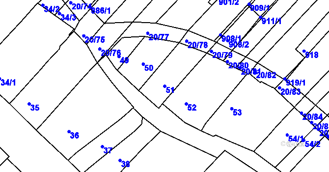 Parcela st. 51 v KÚ Starý Poddvorov, Katastrální mapa