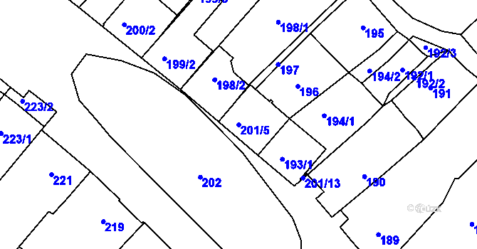 Parcela st. 201/5 v KÚ Starý Poddvorov, Katastrální mapa