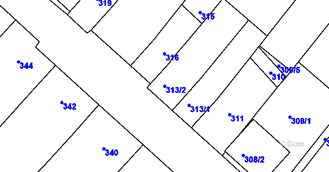 Parcela st. 313/2 v KÚ Starý Poddvorov, Katastrální mapa